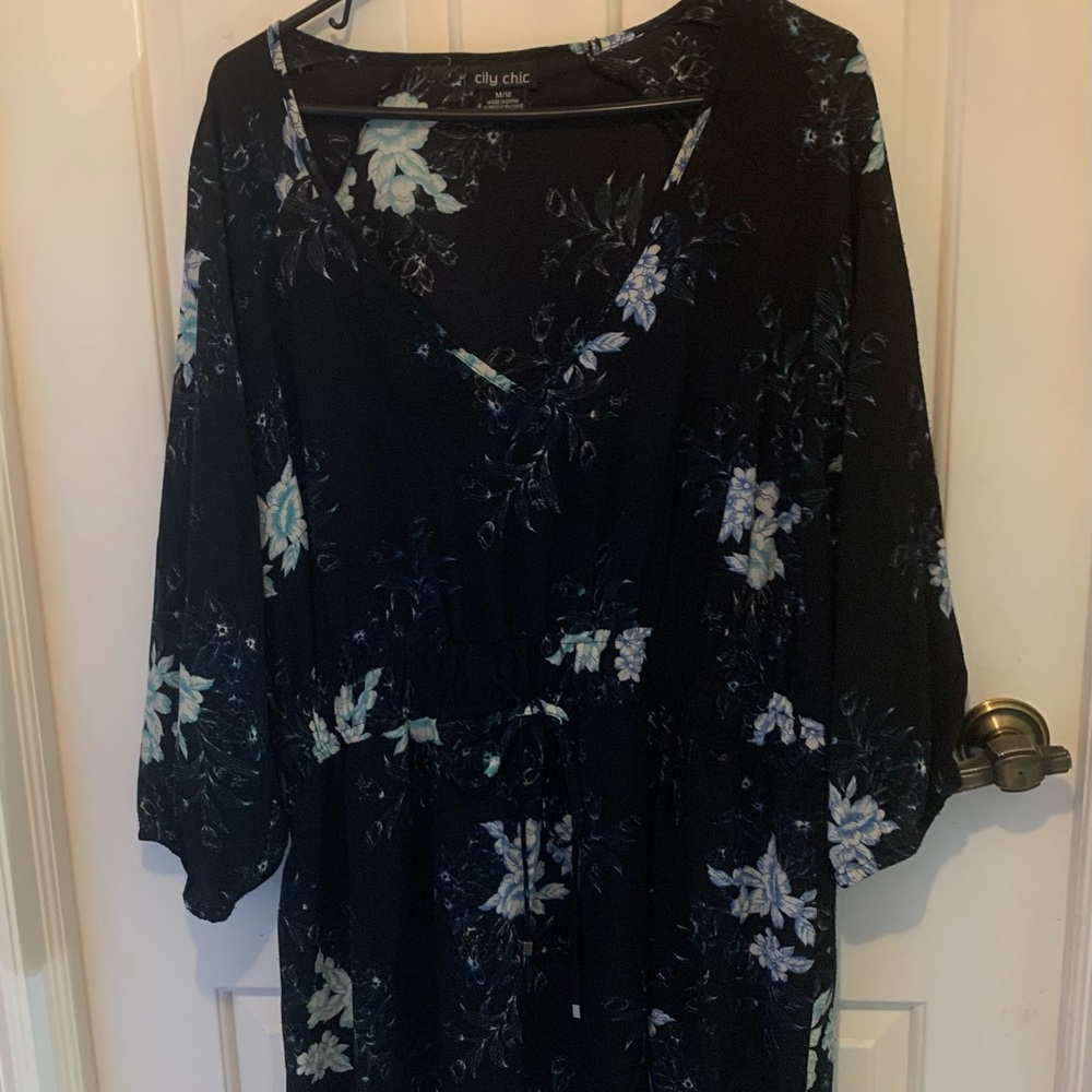 City Chic Navy Floral Long Sleeve Dress